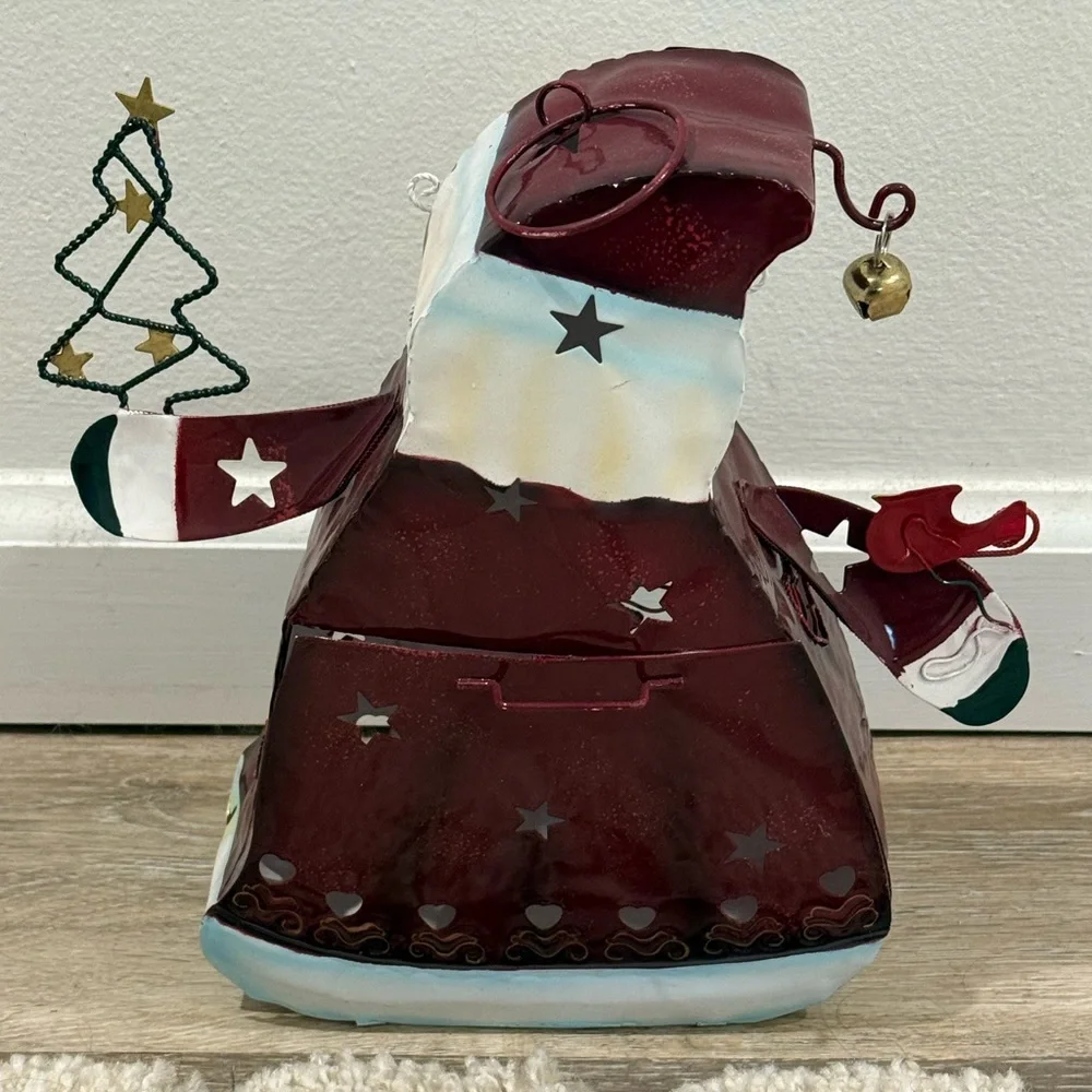 New Kohls Metal Santa Tealight Candle Holder Red Cardinal Star Cutouts